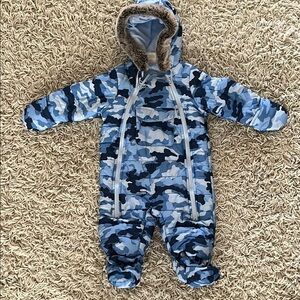 First Impressions Blue and White Footies with Hood and Zipper